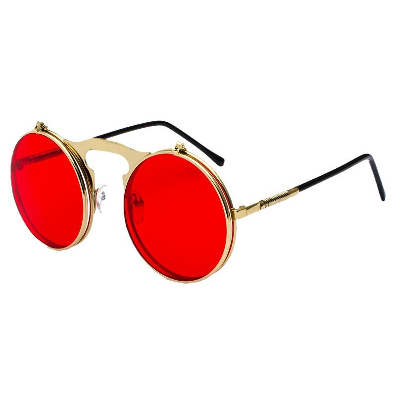Glow In The Dark Party Glasses - Retro Steampunk Kırmızı Yuvarlak Güneş Gözlüğü